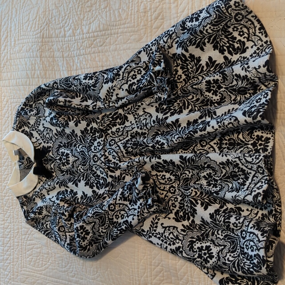 Girls' Black and White Damask Fit-and-Flare Dress